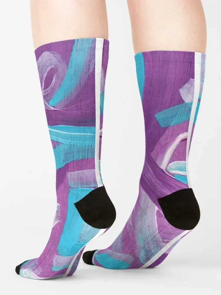 Calcetines con pintura abstracta ultra violeta + verde azulado, calcetines de colores para correr, dibujos animados de anime, calcetines para mujer y hombre