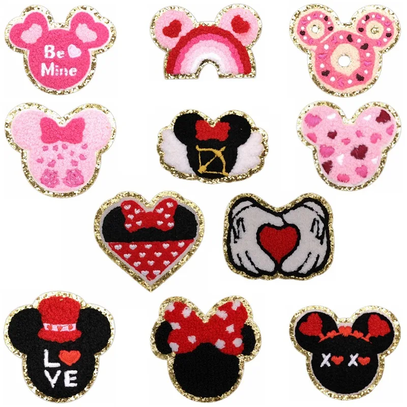 Disney Mickey naszywka do prasowania Cartoon Cake Donut Chenille haftowana naszywka na ubrania aplikacja niestandardowa naklejka na ręcznik na czapki torby