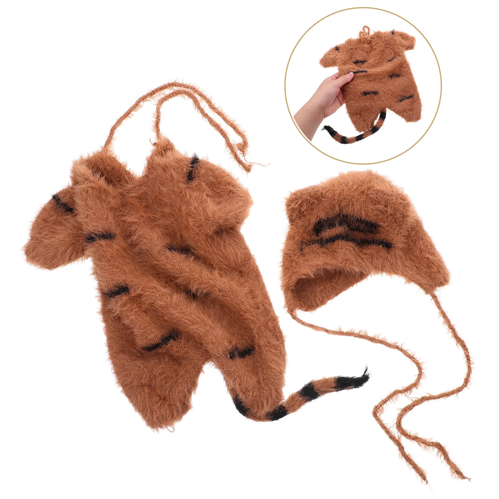 

1 комплект, 1 комплект одежды для фотосъемки новорожденных, вязаный крючком комбинезон с тигром, вязаная детская шапка, костюм животного для Хэллоуина, фотосессии, веха