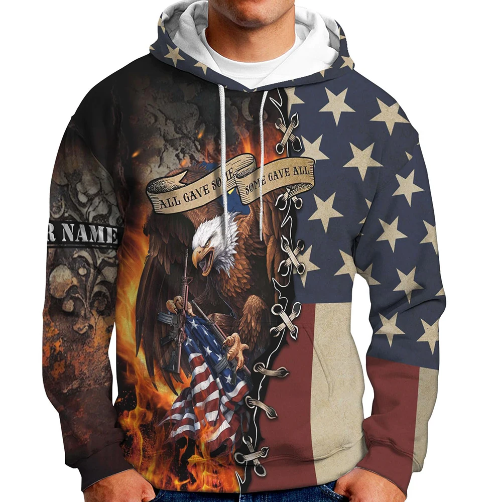 

American Flag Print Eagle Pattern Vintage Hoodies For Men 2025 Autumn New Long Sleeves Sweatshirts Casual Men's Clothing Tops