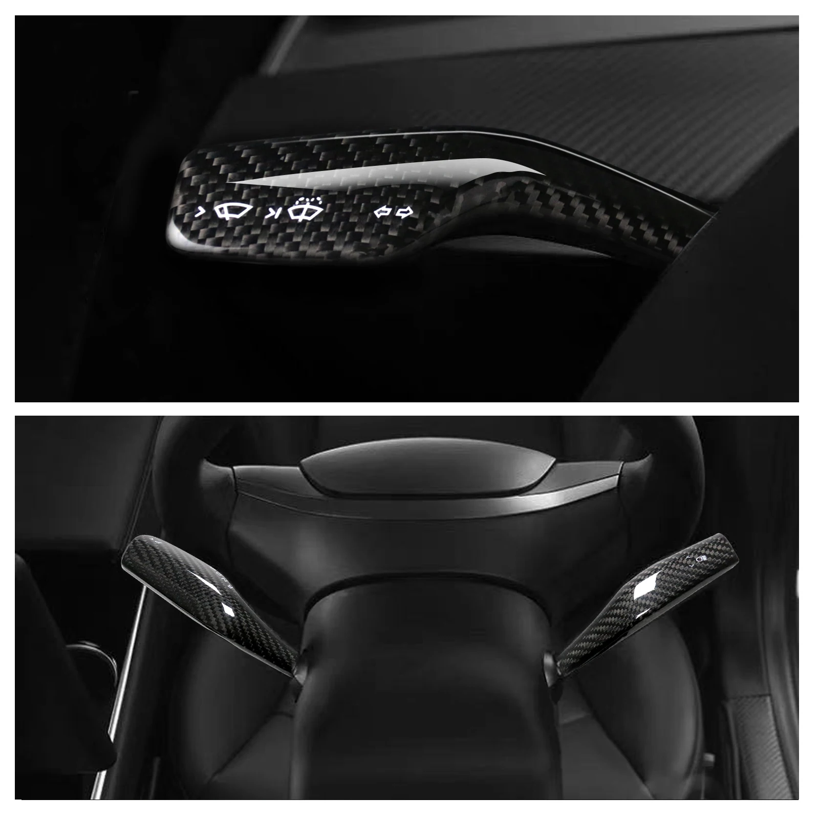 

Real Carbon Fiber Interior Trims Steering Shift Stalk Covers for Tesla Model 3/ Y Durable Luxury Gear Shift Wiper Lever Covers