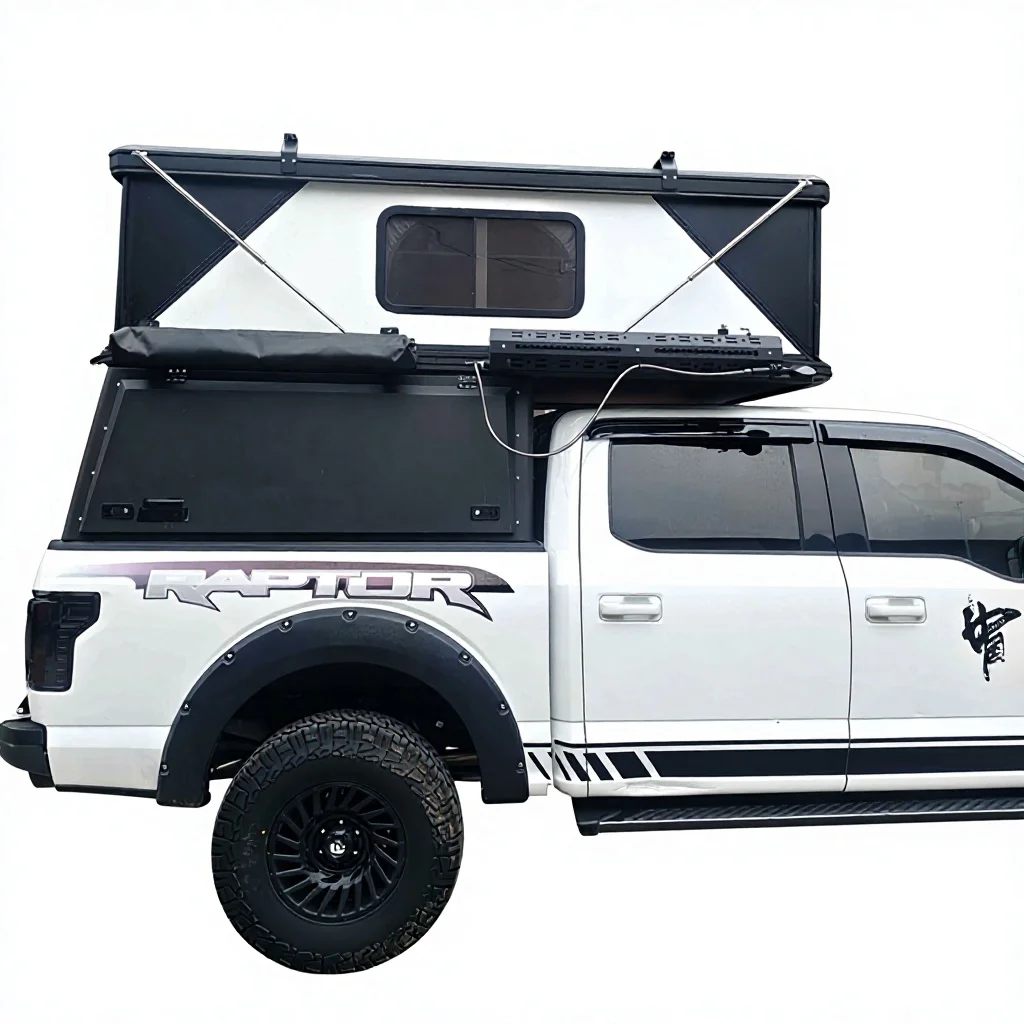 Hard Folding Truck Camper, Universal for All Pickups, 4 Person Aluminum Honeycomb Shell, Bed Direct Mount, Camping Shelter