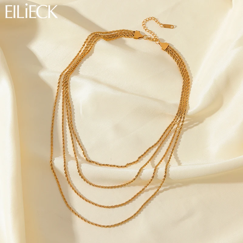 

EILIECK 316L Stainless Steel Multilayer Chain Necklace For Women Fashion New Party Gift Gold Color Neck Chain Waterproof Jewelry