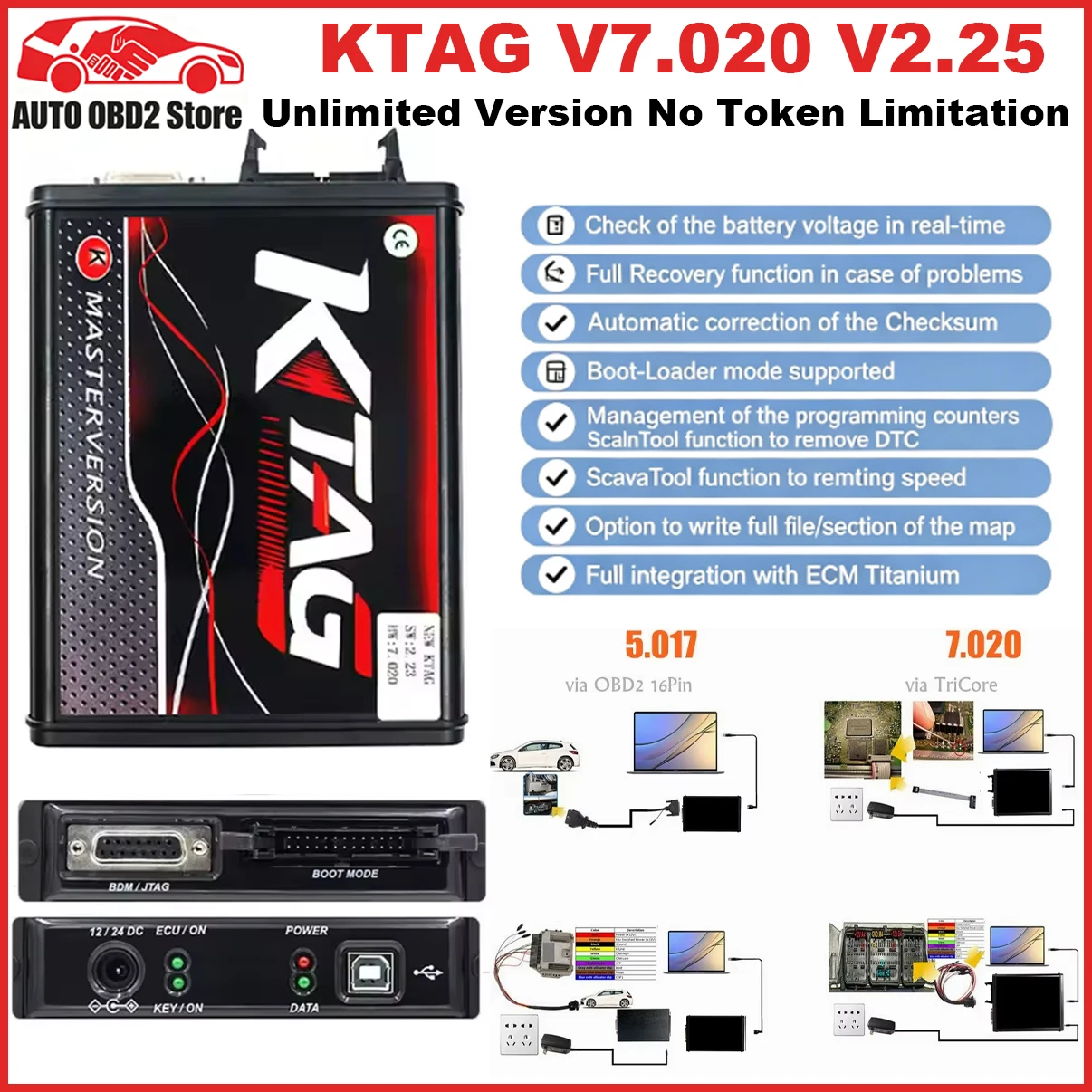 KTAG 7.020 2.25 Online EU Red PCB 4 LED Unlimited ECU Chip Tuning Tool Ksuit ECU Programmer with Murata Filte with Toolbox