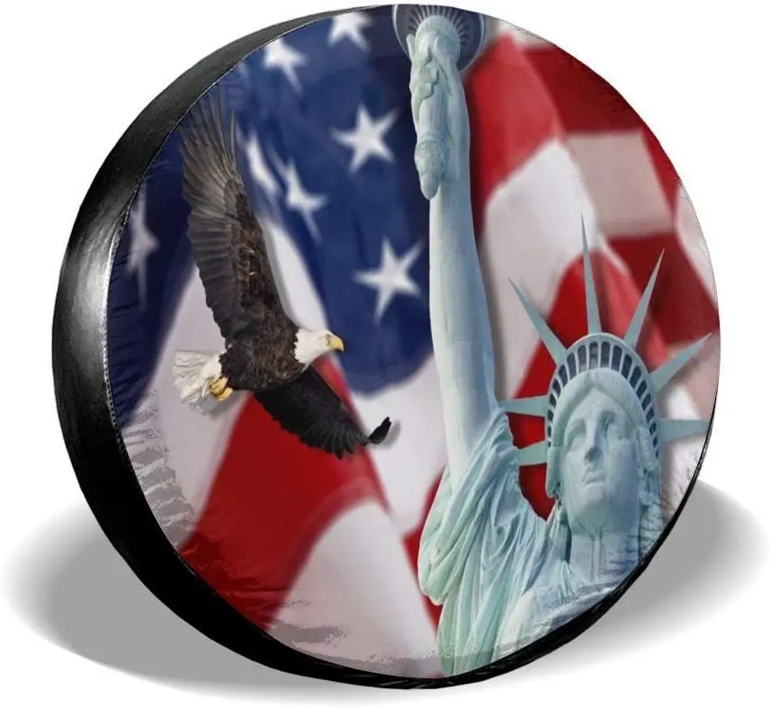 

Delerain Bald Eagle Statue of Libert Spare Tire Covers Waterproof Dust-Proof Spare Wheel Cover Universal Fit for , Trailer,