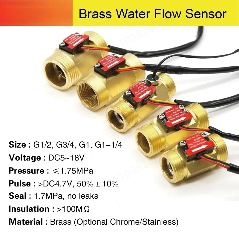 Brass Water Flow Sensor Hall Effect  Meter Liquid Flow Rate Sensor Brass Flow Switch Digital Monitoring Detector
