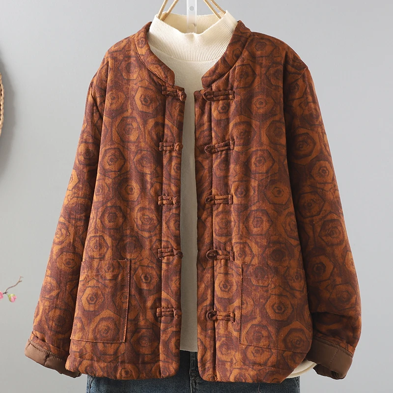 

Retro Style Thickened Cotton Linen Jacket Women's Winter Coat Traditional Hanfu Cotton Clothes Vintage Aesthetic Long Sleeve