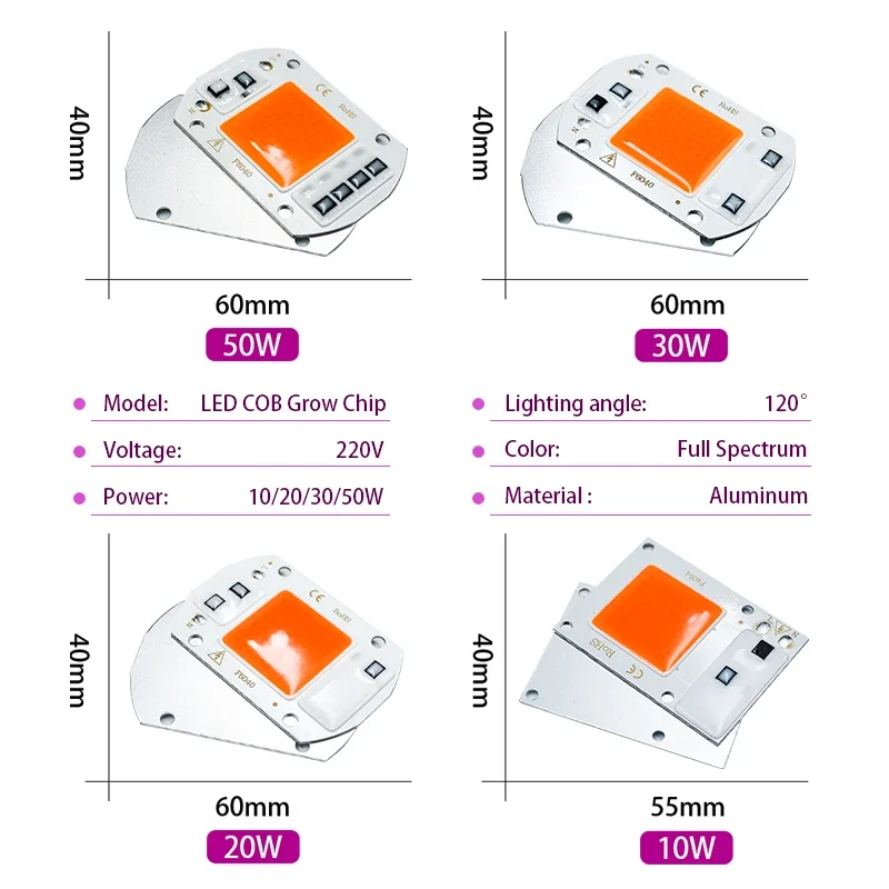 10pcs/lot AC110V 220V COB LED Chip Phyto Lamp Full Spectrum 10W 20W 30W 50W Led Diode Grow Lights Fitolampy for Seedlings Indoor