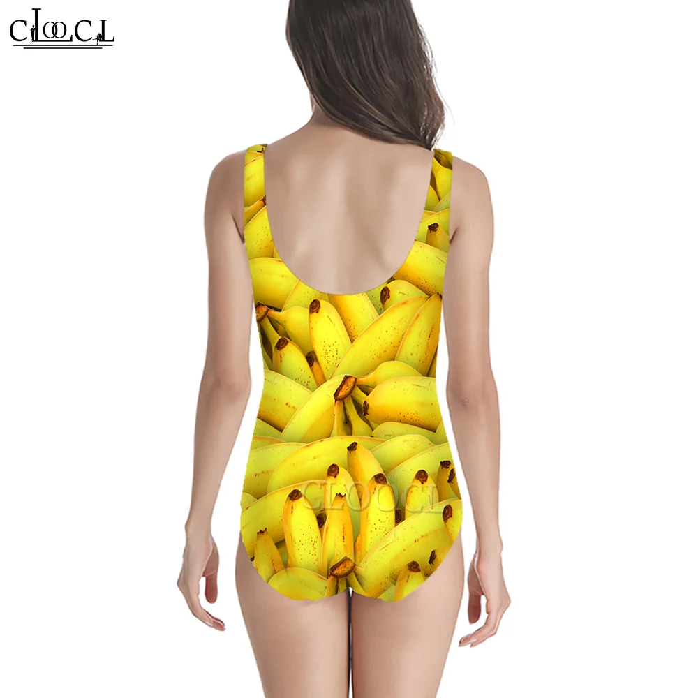 CLOOCL Trendy Swimsuit for Women Banana Print Beachwear Sleeveless Backless Bathing Suit Summer Pool Swimming Suits 2023