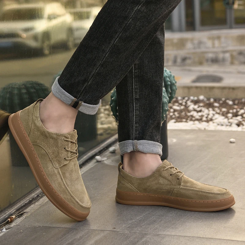 

Outdoor Men's Fashionable and Comfortable Casual Lace Up Leather Shoes Brand Men's Suede Leather Wear-resistant Board Shoes