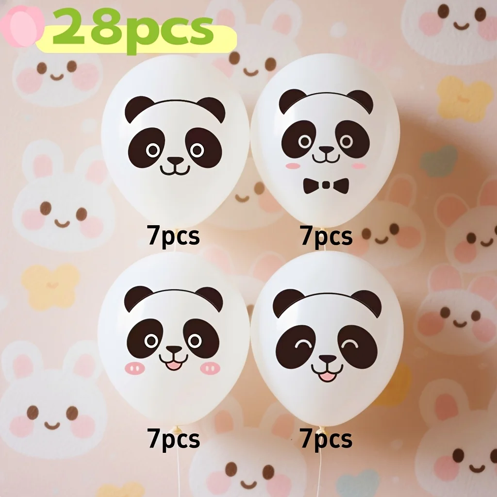 28pcs Cute Panda Latex Balloons White Printed Panda Balloons Animal Theme Birthday Party Decor Balloons Panda Themed Party Decor view 4