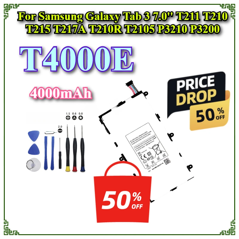 T4000E 4000mAh Brand New Tablet  Battery For Samsung Galaxy Tab 3 7.0'' T211 T210 T215 T217A T210R T2105 P3210 P3200+tools