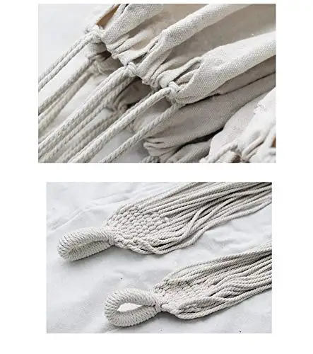 

Cotton Canvas Double Hammock With Boho Fringe Tassels For Outdoor Relaxation And Portable Use