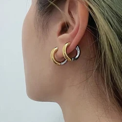 Gold Silver Color Stainless Steel Round Earrings For Women's Simple Fashion Hip-hop Rock Jewelry Accessories
