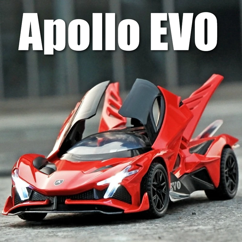

Масштаб 1:32, модель игрушечного автомобиля Apollo EVO, литье под давлением из сплава, звуковой свет, двери, модели транспортных средств для детей, интерактивные игрушки