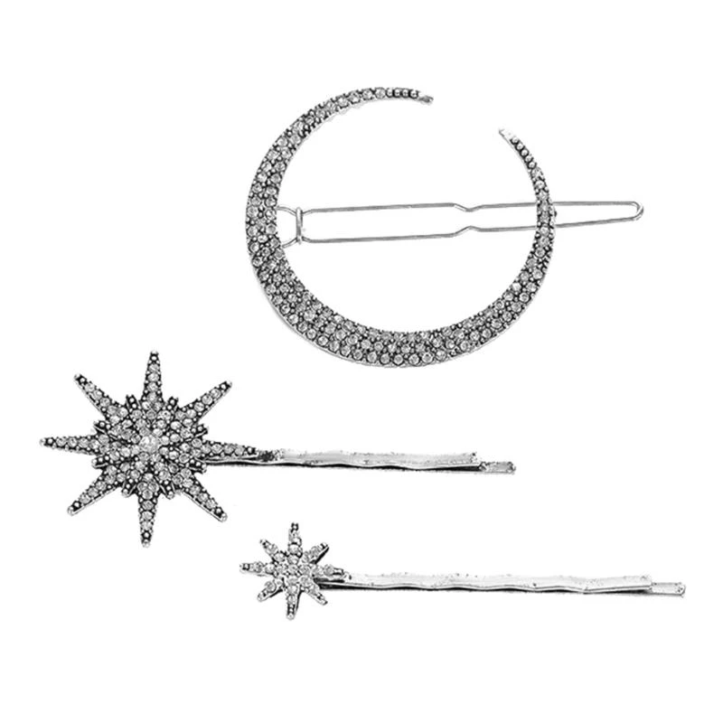 

3PCS Shimmering Star Moon Hairpins Wedding Party Hair Clip for Women Girls