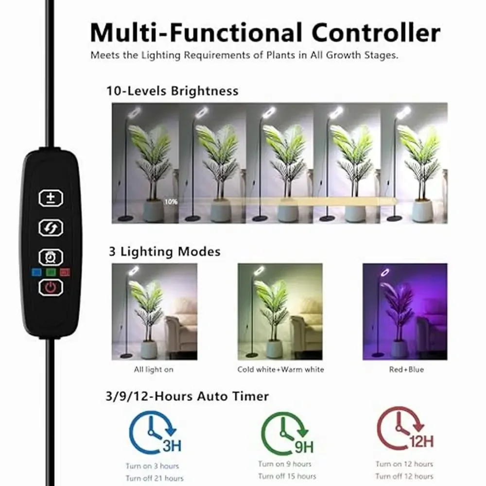 ضوء نمو النبات LED كامل الطيف مع ارتفاع قابل للتعديل و360 °   دوران أكثر إشراقا ضوء نمو النباتات الداخلية 10 مستويات من