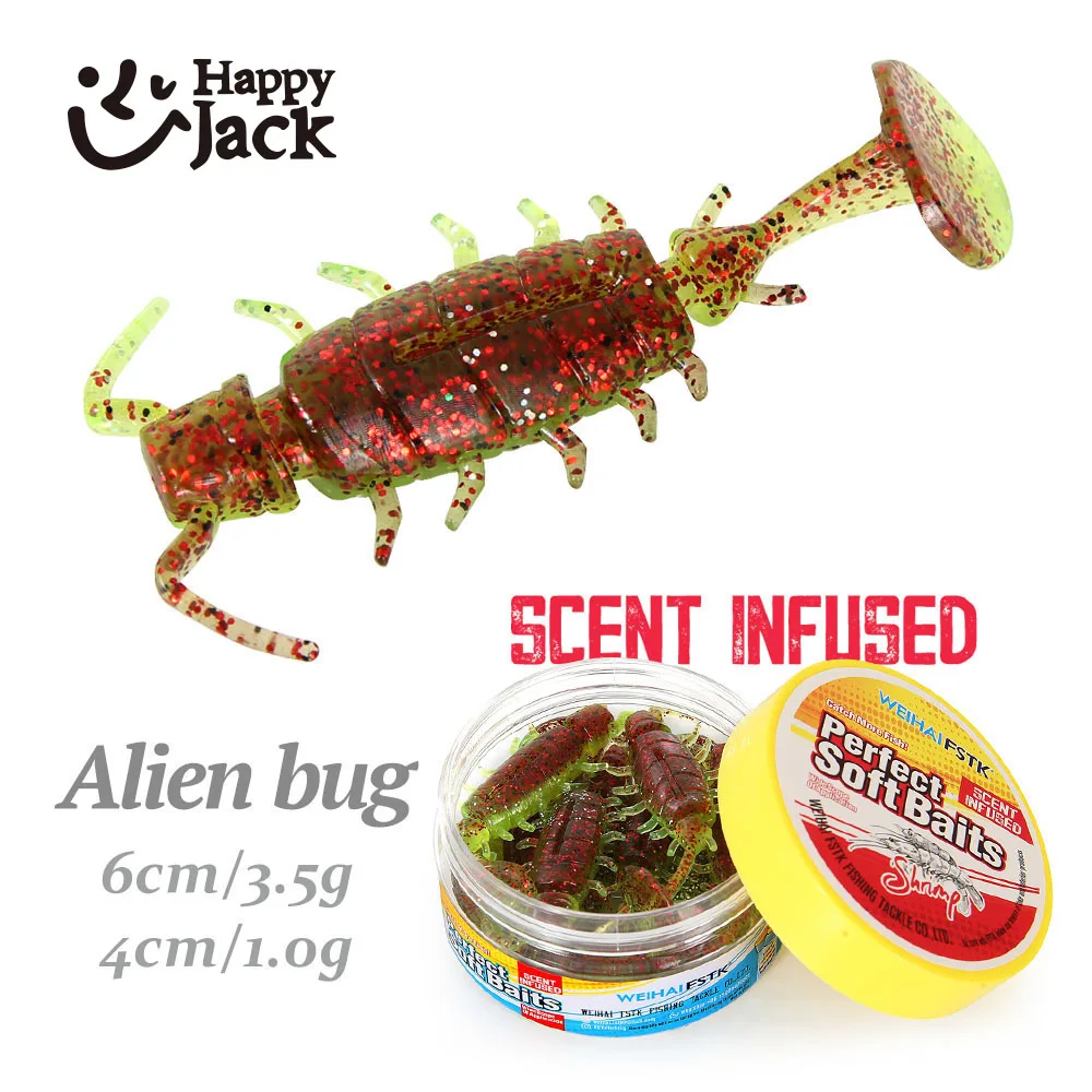 HAPPYJACK Bass Carp Artificial Bait Perch Lures Lifelike Alien Bug 1g /3.5g Pike Lure Shrimp Attractant Fish Scent Soft Plastic