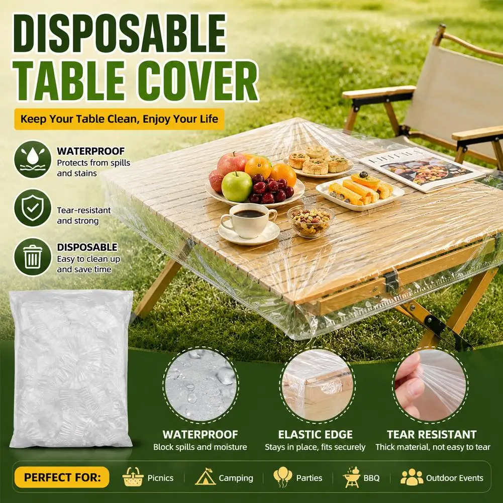 10 Stück wasserdichte Einweg-Tischdecke mit elastischem Rand, Tischdecke für Picknick, Camping, Outdoor-Partyzubehör – Detail 6