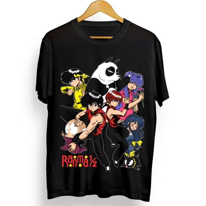 Trend Summer Cosplay Neutral Black and White Shampoo Rumiko T-shirt Takahashi Ranma 1/2 Girl Kawai Funny Black Shirt All Sizes