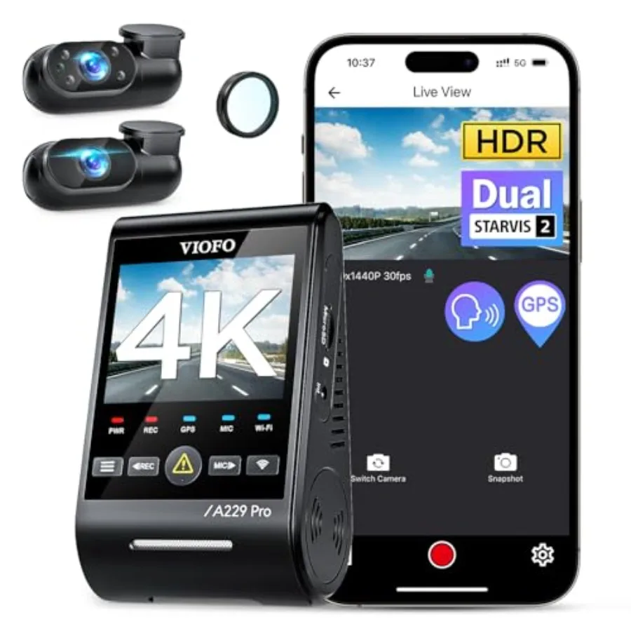 A229 Pro 4K 3CH Dash Cam HDR for Front and Rear and Inside with STARVIS 2 4K+2K+1080P 3 Channel Dash Cam, IMX678 and IMX675 STA