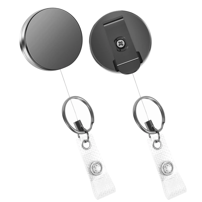 

2 Pack Heavy Duty Retractable Badge Holder Reels, Metal ID Badge Holder With Belt Clip Key Ring For Name Card Keychain