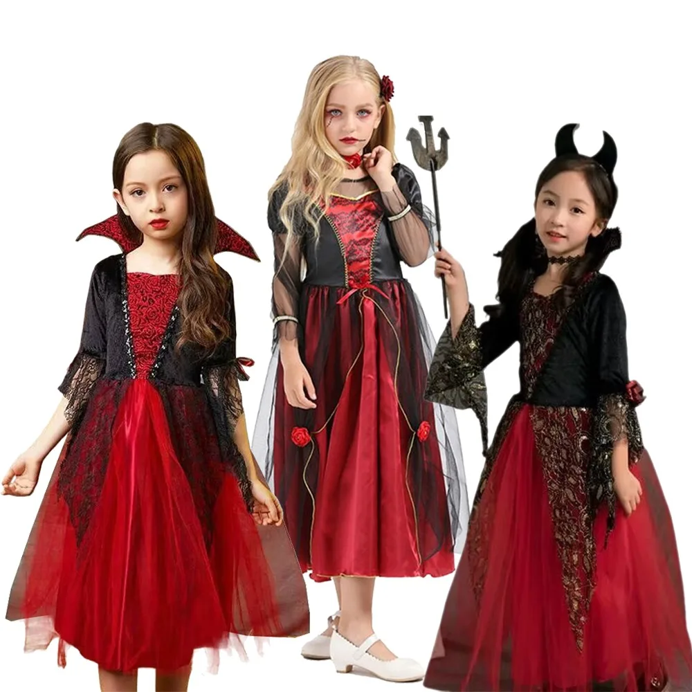 

Halloween Vampires Cosplay Costume Demon Disguise Dress Suit Girl Kids Holiday Carnival Party Stage Performance Clothes Roleplay