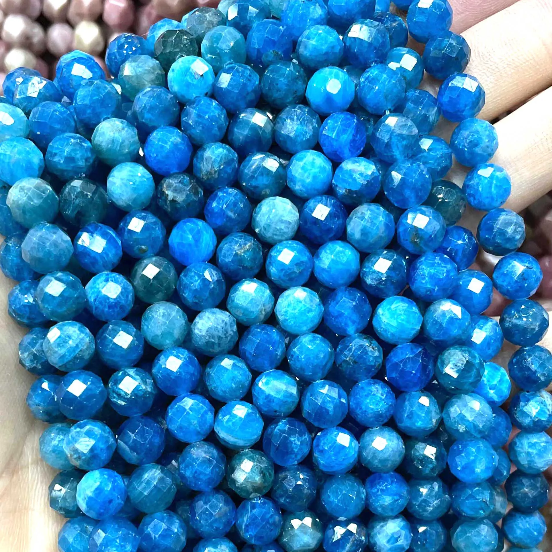 

6/8/10MM Natural Stone Faceted Blue Apatite Round Gemstone Spacer Beads For Jewelry Making DIY Bracelet Accessories 7.5''inches