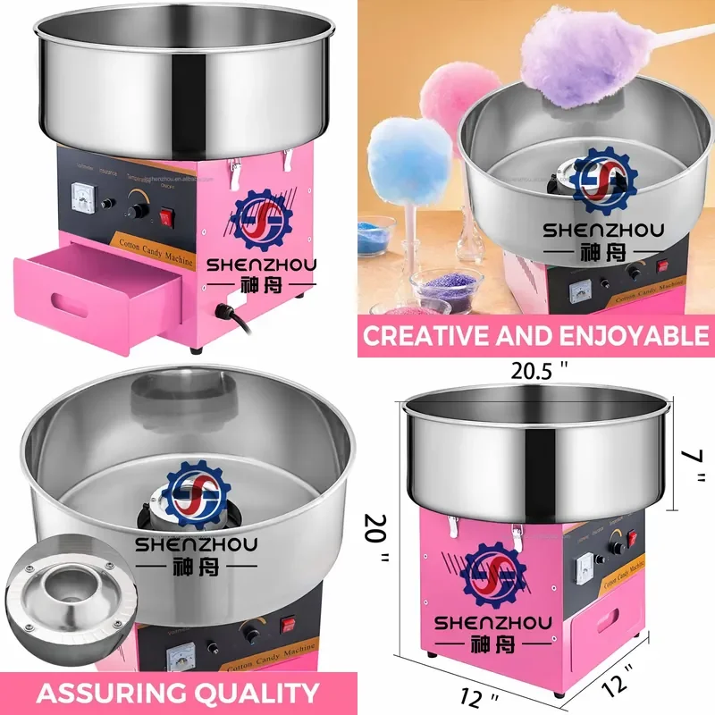 2026 Electric Professional Full Automatic Flower Cotton Candy Machine Cart Single Cabinet Commercial Candy Floss Maker