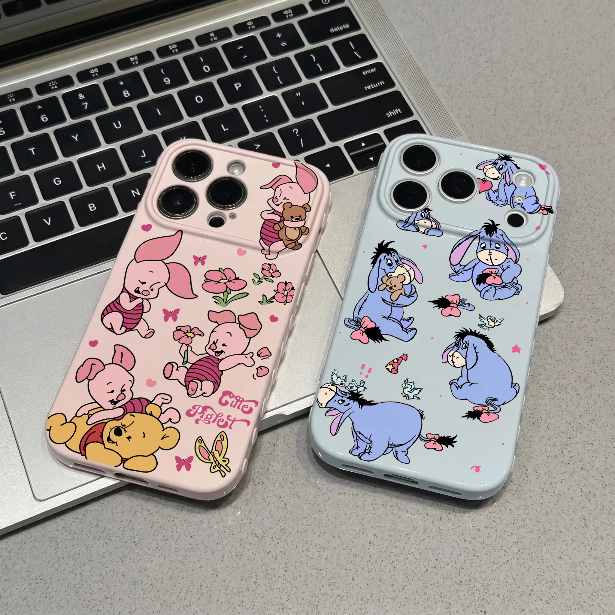 Funda de Teléfono con Diseño de Corazón Burbuja de Cerdito y Eeyore para Samsung A57 A56 A27 A36 A55 A54 A50 A30 A17 A16 A15 A14 A13 A12