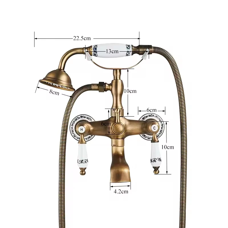 العتيقة النحاس حوض الاستحمام دش الحنفيات مجموعة المزدوج المقابض صنبور حوض خلاط الحائط حمام دش مجموعة قطب حوض صنبور حمام دش