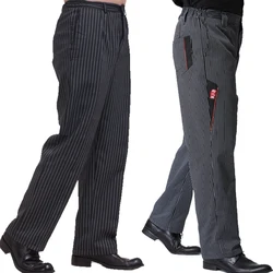 Pantaloni cuoco ristorante uniforme chef pantaloni grigio a righe Elastico abbigliamento da lavoro per gli uomini Zebra pantaloni cuoco costume