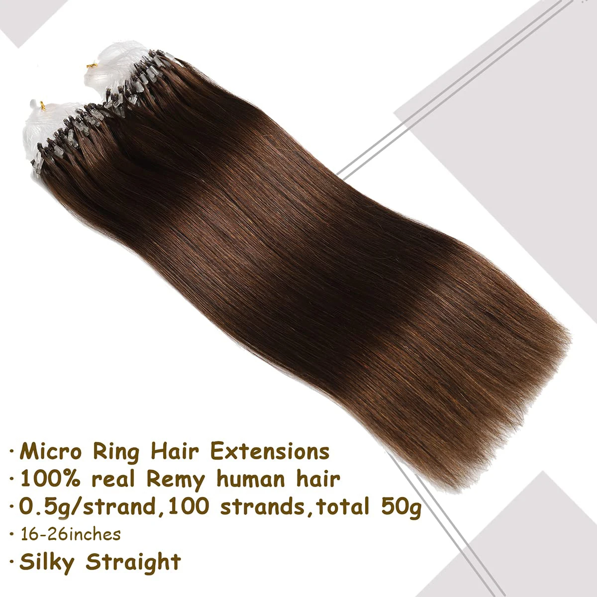 Fish Line Micro Loop Hair Extension Real Human Hair Micro Beads Loop Medium Brown Straight Micro Links Soft and Silky For Women