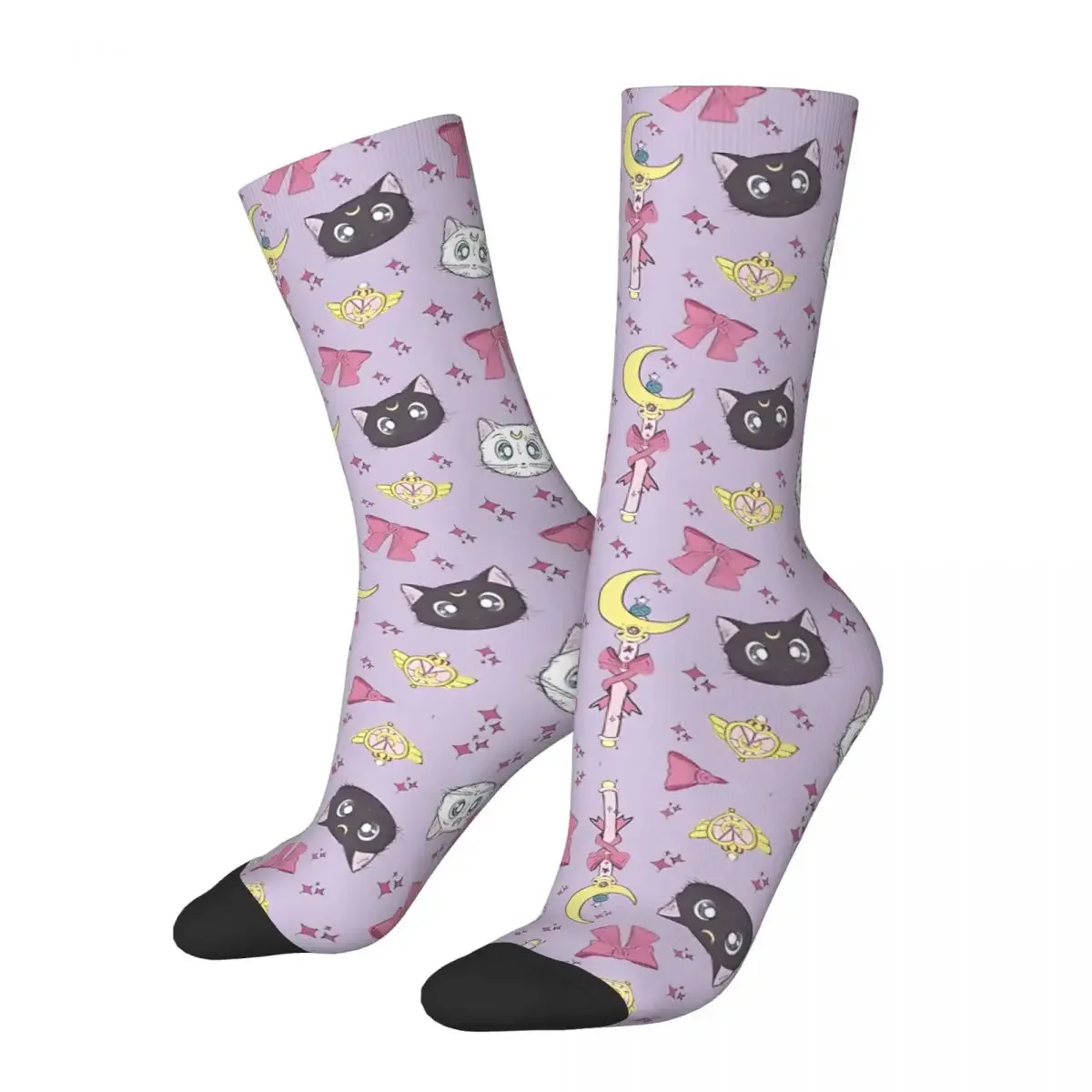 Happy Funny Kittens Men's Socks Retro Harajuku S-Sailor Moon Hip Hop Novelty Casual Crew Crazy Sock Gift Printed tops fugees