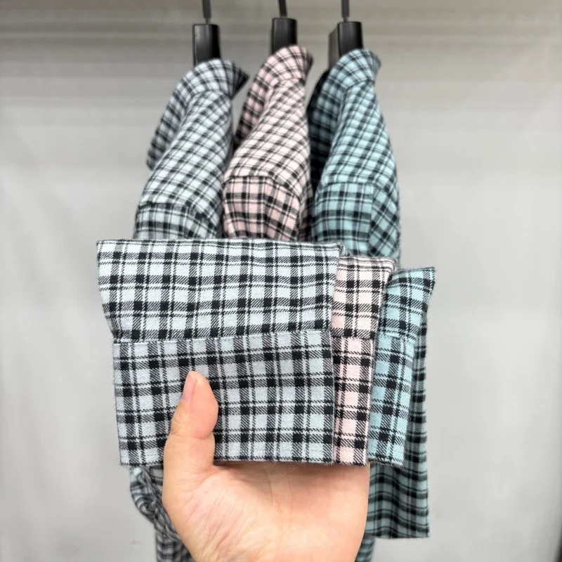 Men's Cotton100% autumn high quality shirt sanding grid lapel pocket long sleeves leisure exquisite fashion Men's clothing tops