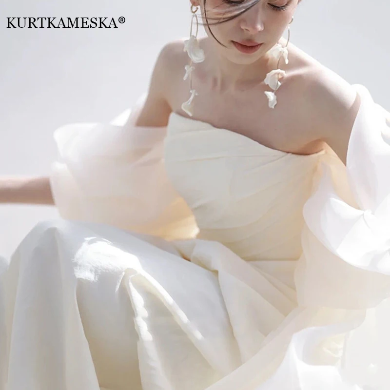 

White Strapless Evening Prom Dresses for Women 2025 Summer Elegant Sexy Backless Host Cocktail Trailing Formal Party Dress