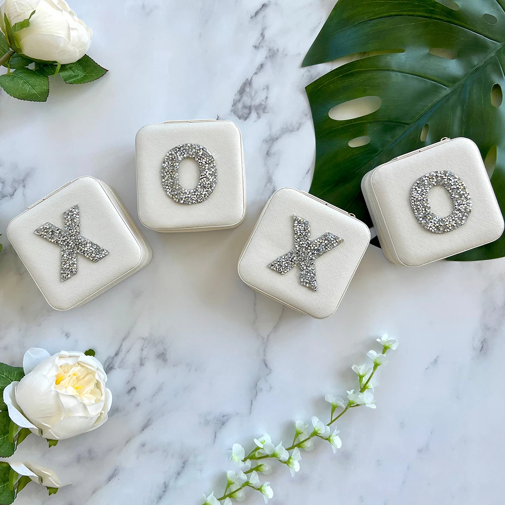 Personalized Rhinestone Initial Jewelry Box Travel Jewelry Case Mother\'s Day / Birthday / Holiday Gifts for Her Bridesmaid Party