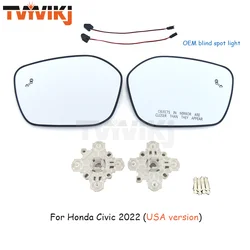 Outer Side Rearview Mirror Glass Lens Blind Spot light detection assist For Honda Civic 11th 2022 2023 2024 wing car mirrors