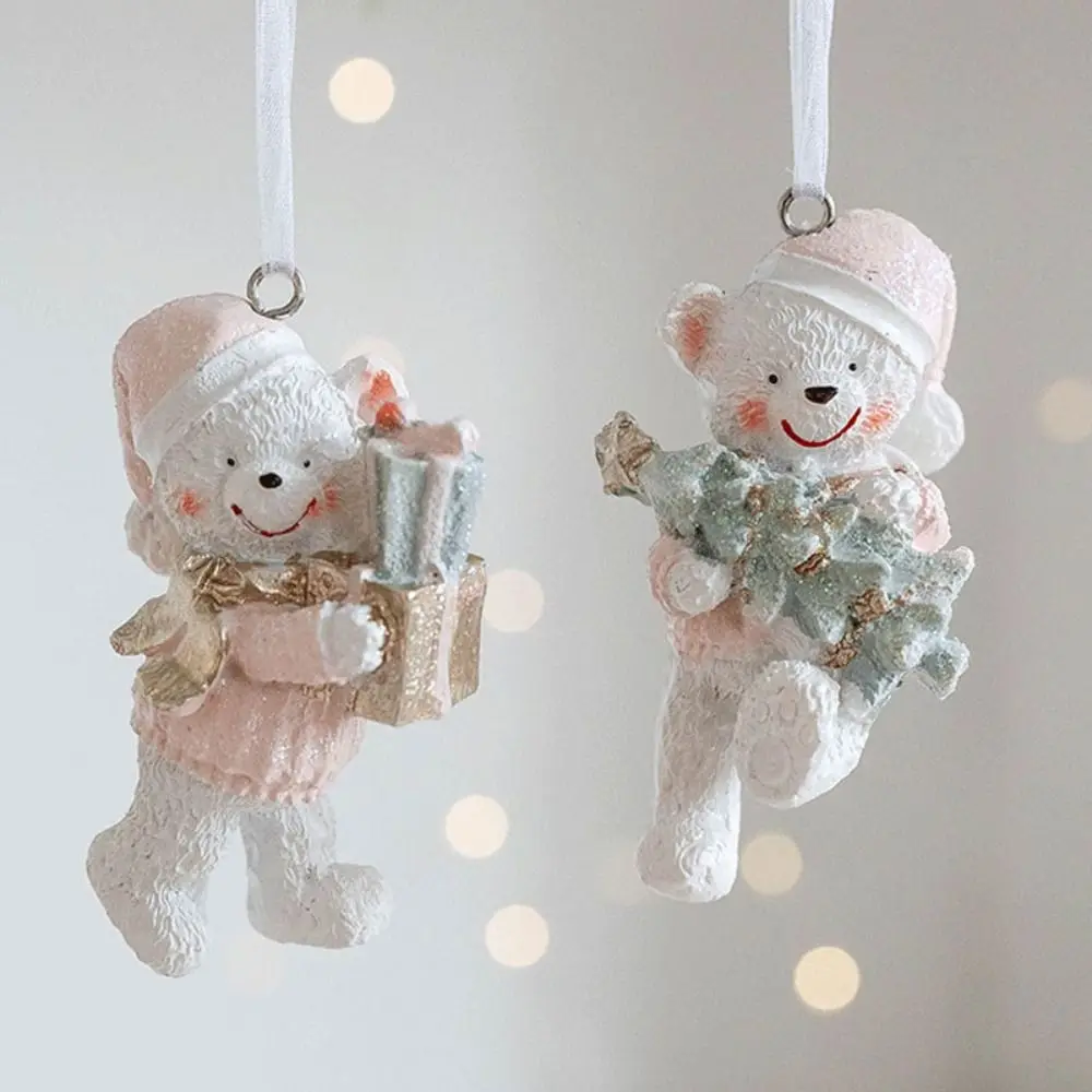 

2PCS Creative Christmas Tree Pendant Resin Ornament Cute Couple Bear Xmas Pendant Home Decoration