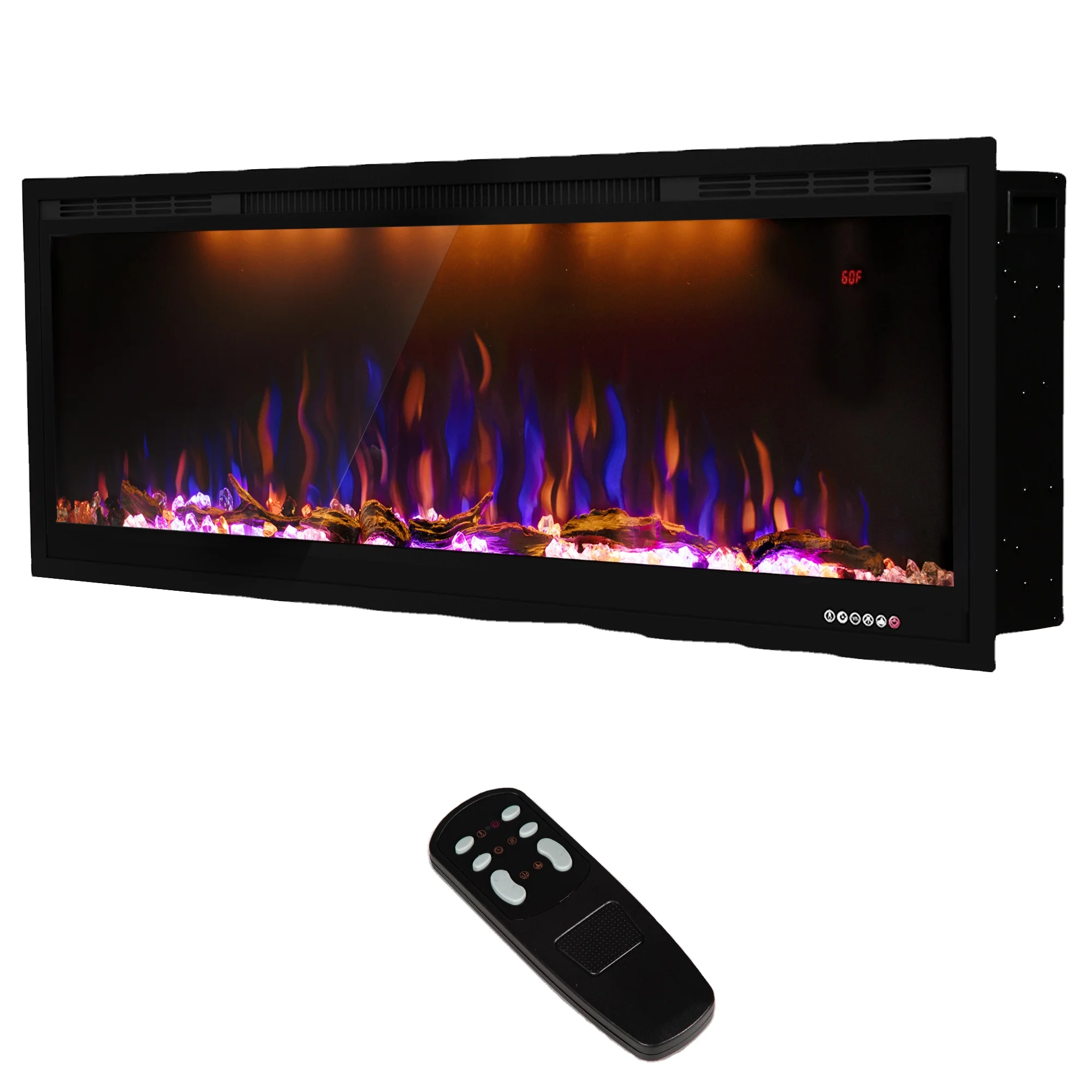 

Встроенный электрический каминный обогреватель, 84-дюймовый внутренний декор с дистанционным управлением, современный светодиодный свет пламени