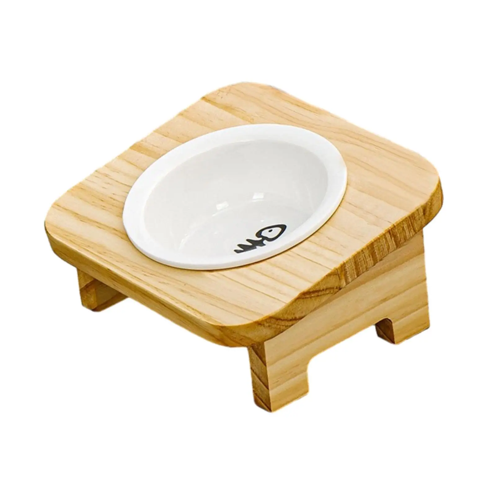 Pet Bowls 15° Tilted with Wood Stand Durable Elevated Cat Bowl Cat Feeder for Small Dogs and Cats Puppy Kitten Non Slip No Spill