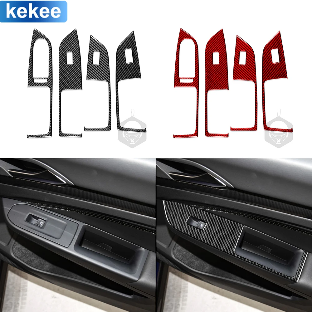 

For Volkswagen Golf 8 GTI Mk8 2021 2022 2023 Window Lift Control Panel Real Carbon Fiber Sticker Car Interior Tuning Accessories