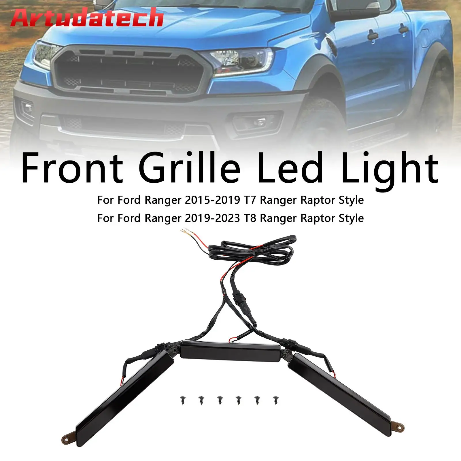 

Artudatech Front Bumper Grille Grill Led Light Fit Ford Ranger 2015-2023 T7 T8 Car Accessories