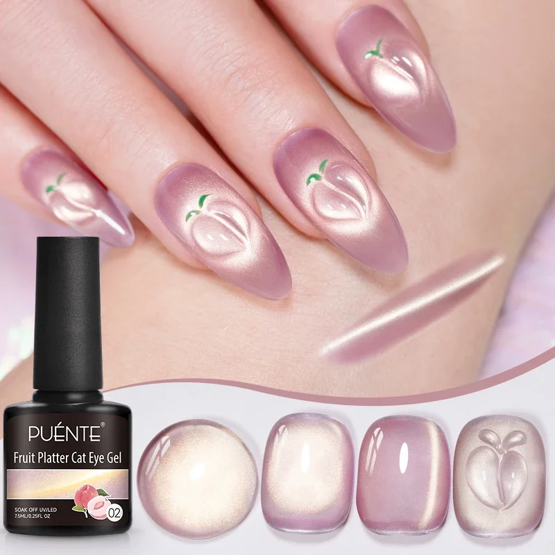 Esmalte en gel magnético de efecto ojo de gato, serie de frutas de verano de 7.5 ml, verde, morado, rosa, removible UV, barniz para arte de uñas 4