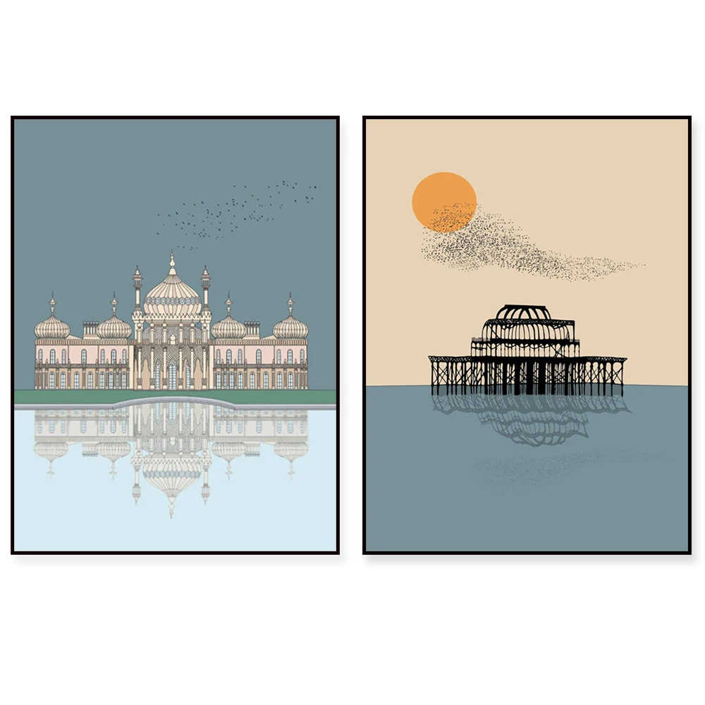 brighton pier, brighton pavilion, brighton bandstand, brighton print, destination print, brighton travel poster, seaside art