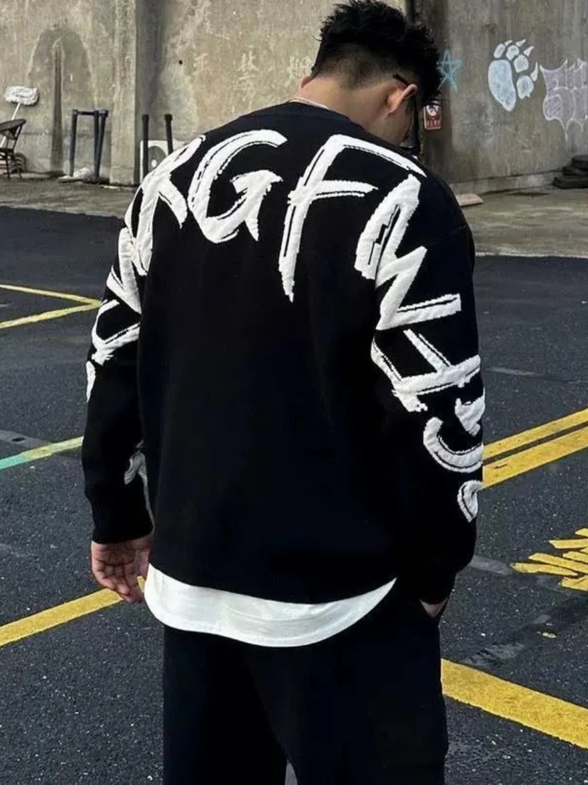 

Мужской свободный вязаный свитер с буквенным принтом, повседневный топ для пар, из полиэфирного волокна, с круглым вырезом, длинными рукавами, легко носить