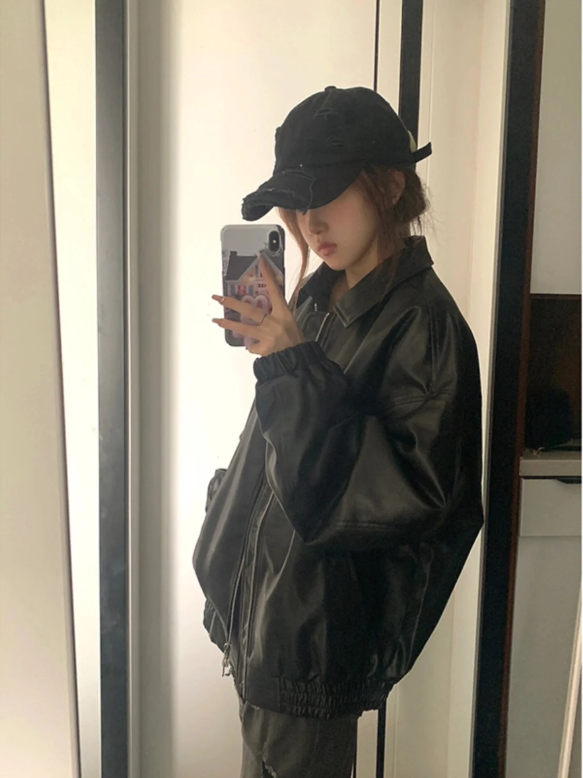 

Мужская кожаная куртка Cleanfit American Sport Black с воротником-бомбером на молнии, модная верхняя одежда для молодежи, весна