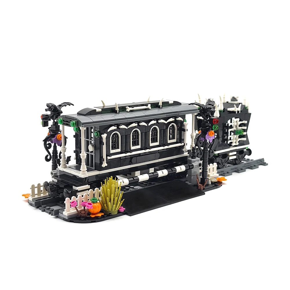 

MOC train track building blocks scene pumpkin haunted house model DIY assembly expansion train carriage aisle Halloween toy gift