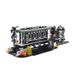 MOC train track building blocks scene pumpkin haunted house model DIY assembly expansion train carriage aisle Halloween toy gift