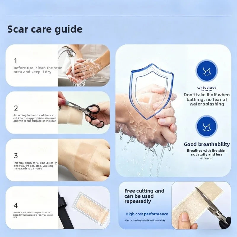 

Scar Repair Silicone Gel Film Hypoallergenic Reusable Medical Patch for Daily Body Skin Scar Maintenance Care
